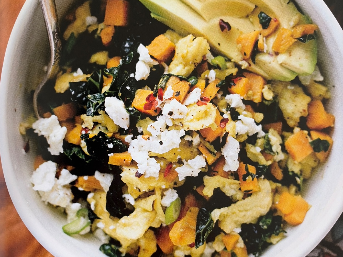 Kale, Sweet Potato, and Feta Scramble
